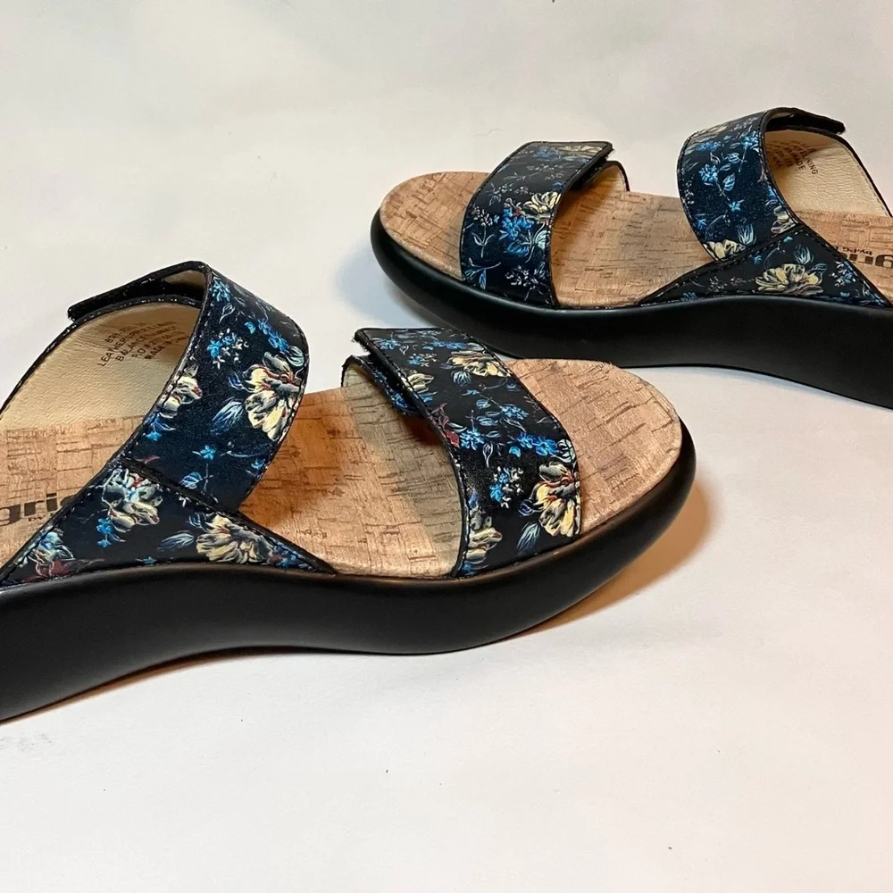 Alegria Navy Sz 7.5 38 Floral Women's Sandals Double Strap Adjustable NWOT‎ Read